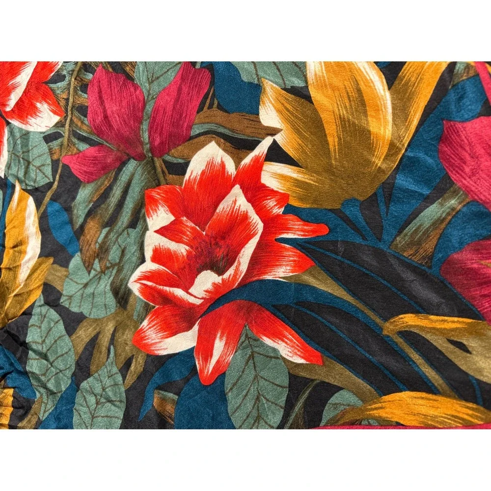 VTG Art of the Scarf Tie Rack London Scarf Teal‎ Red Monstera Floral 32